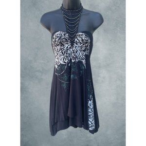 Unique Short Black Fashion Dress with Chain Embell